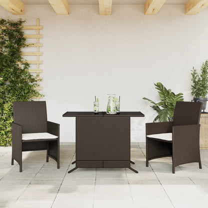 Set BistrÃ² 3 pz con Cuscini Marrone in Polyrattan