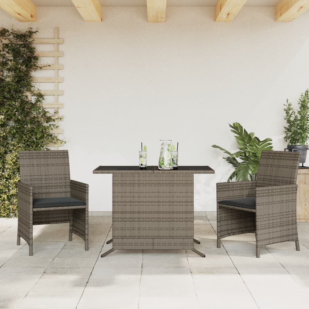 Set da BistrÃ² 3 pz con Cuscini Grigio in Polyrattan