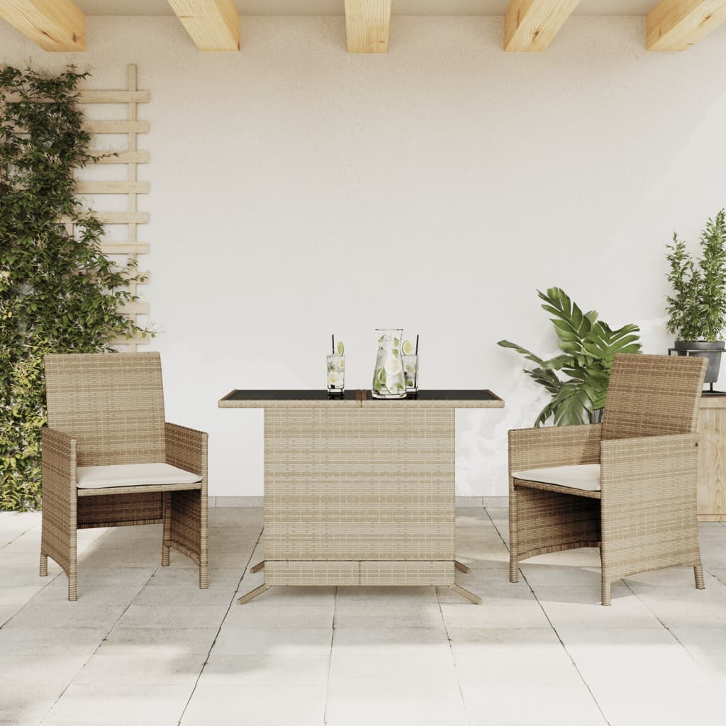 Set da BistrÃƒÂ² 3 pz con Cuscini Beige in Polyrattan