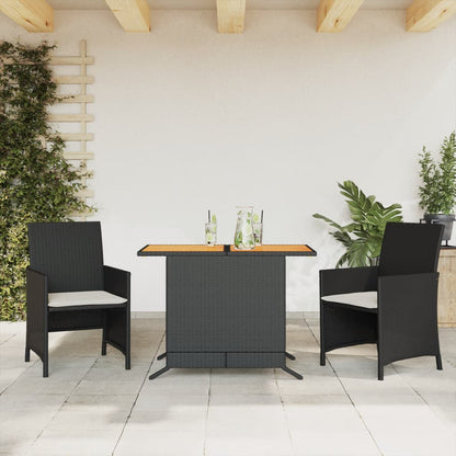 Set da BistrÃ² 3 pz con Cuscini Nero in Polyrattan