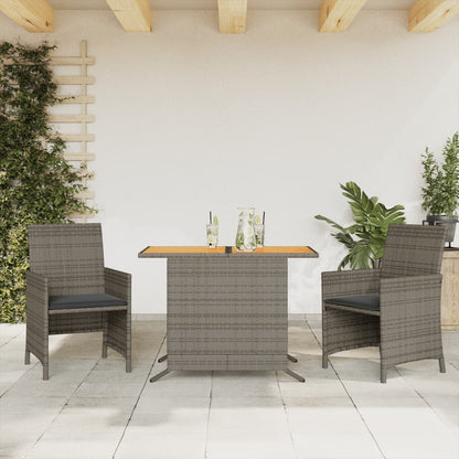 Set da BistrÃ² 3 pz con Cuscini Grigio in Polyrattan