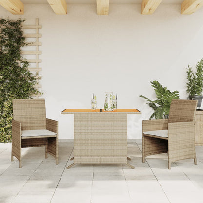 Set da BistrÃƒÂ² 3 pz con Cuscini Beige in Polyrattan