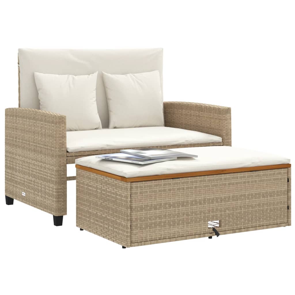 Divano Giardino con Cuscini 2 Posti Beige Polyrattan e Acacia
