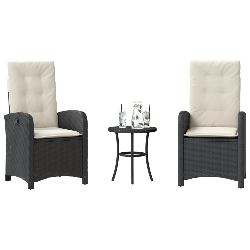 Set da BistrÃ² 3 pz con Cuscini Nero in Polyrattan