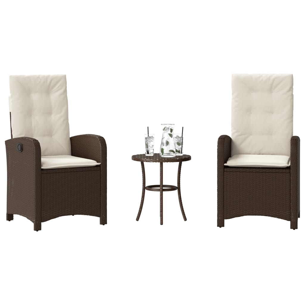 Set BistrÃ² 3 pz con Cuscini Marrone in Polyrattan