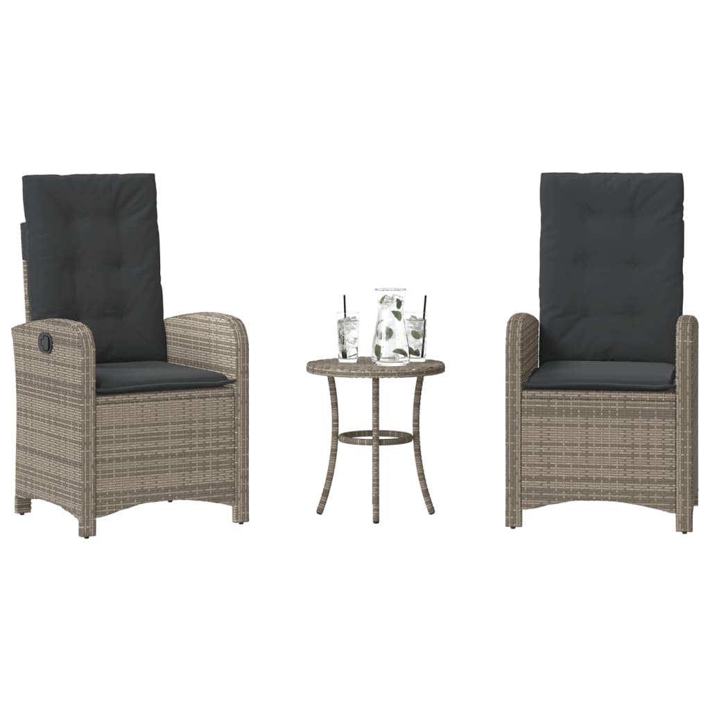 Set da BistrÃ² 3 pz con Cuscini Grigio in Polyrattan