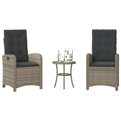 Set da BistrÃ² 3 pz con Cuscini Grigio in Polyrattan