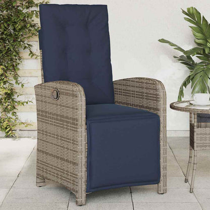 Sedia Reclinabile da Giardino con Poggiapiedi Grigia Polyrattan