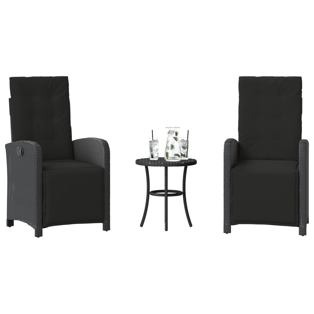 Set da BistrÃ² 3 pz con Cuscini Nero in Polyrattan