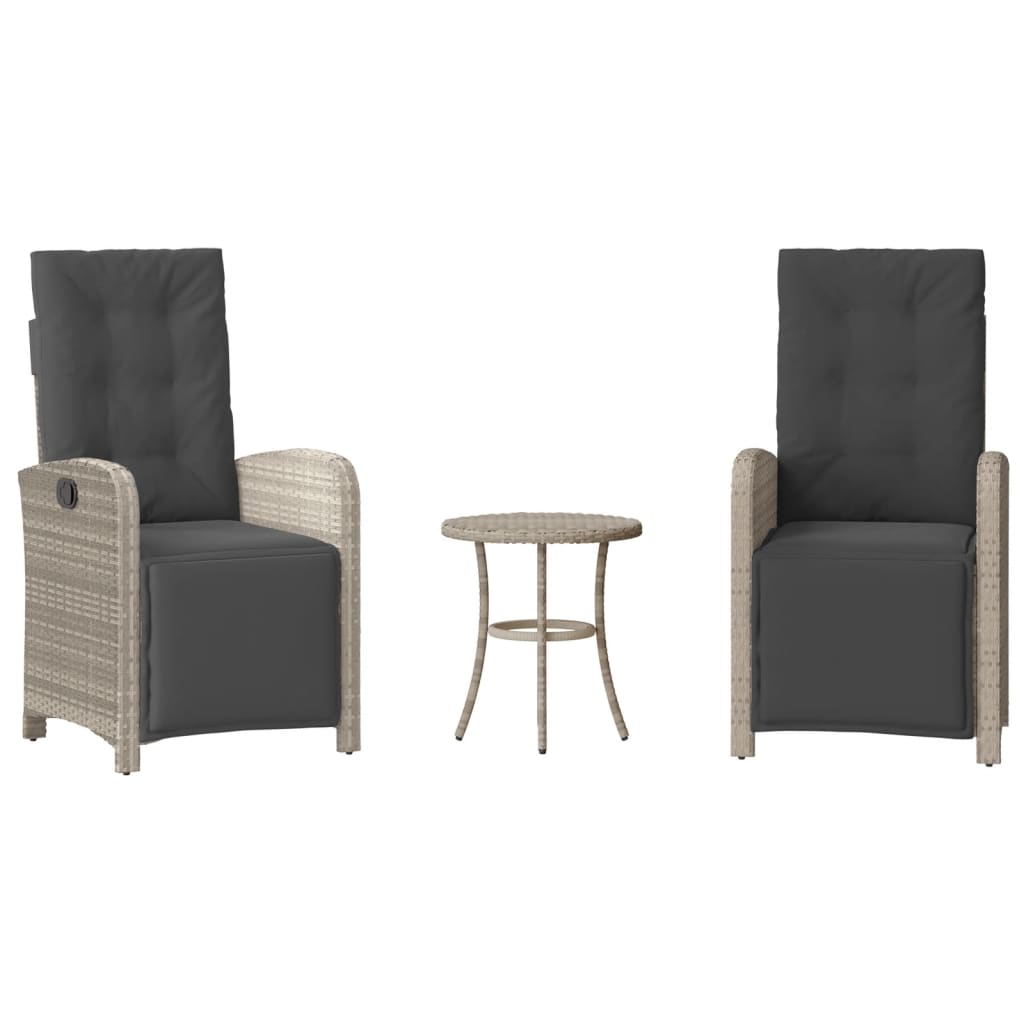 Set da BistrÃ² 3 pz con Cuscini Grigio Chiaro in Polyrattan