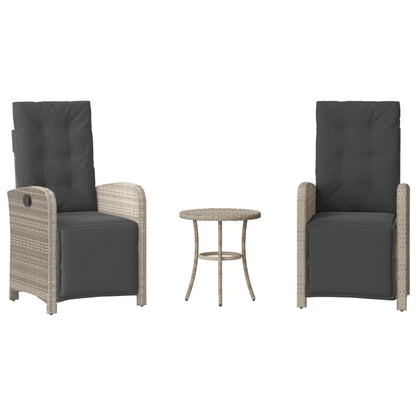Set da BistrÃ² 3 pz con Cuscini Grigio Chiaro in Polyrattan