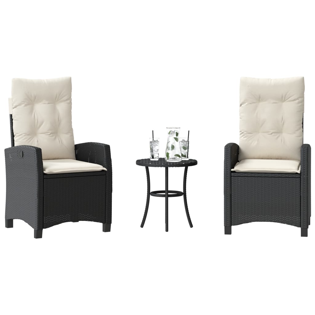 Set da BistrÃ² 3 pz con Cuscini Nero in Polyrattan