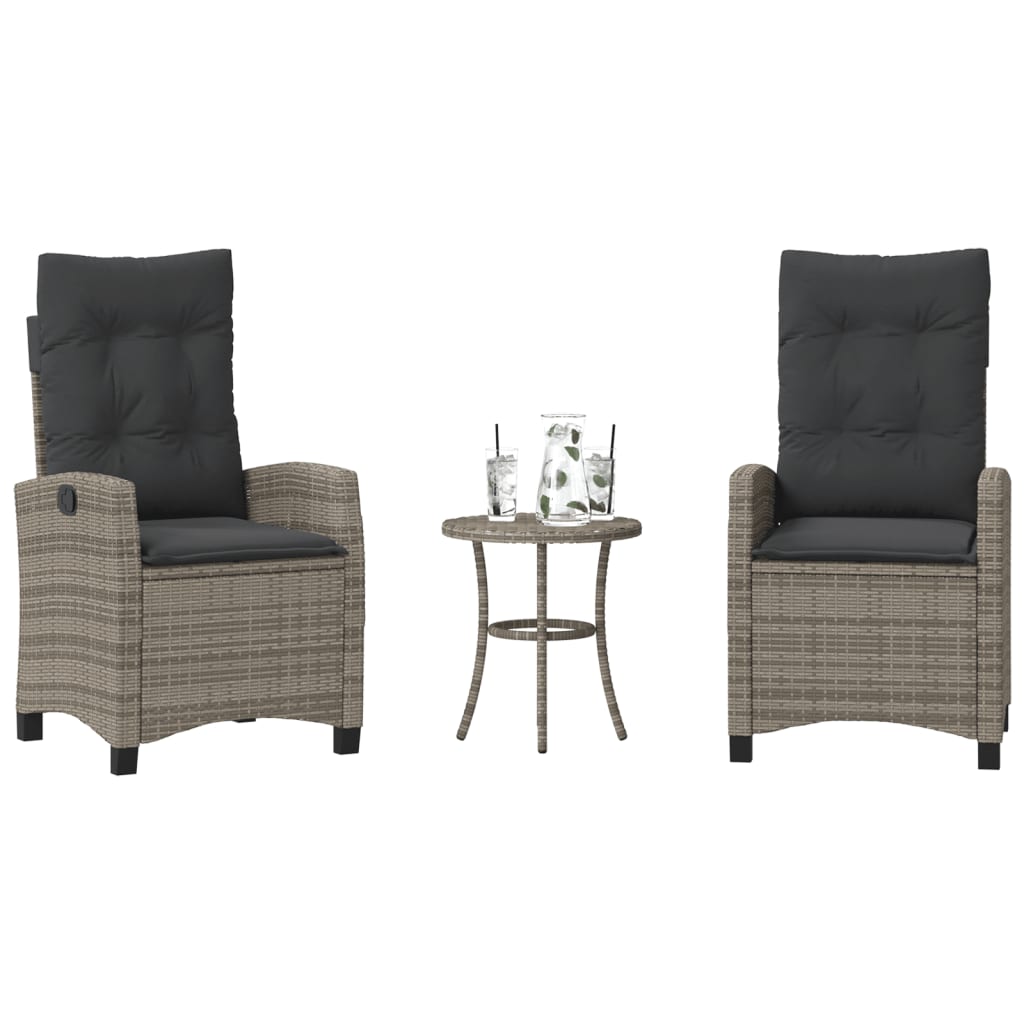 Set da BistrÃ² 3 pz con Cuscini Grigio in Polyrattan