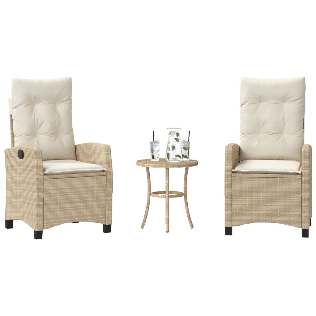 Set da BistrÃƒÂ² 3 pz con Cuscini Beige in Polyrattan