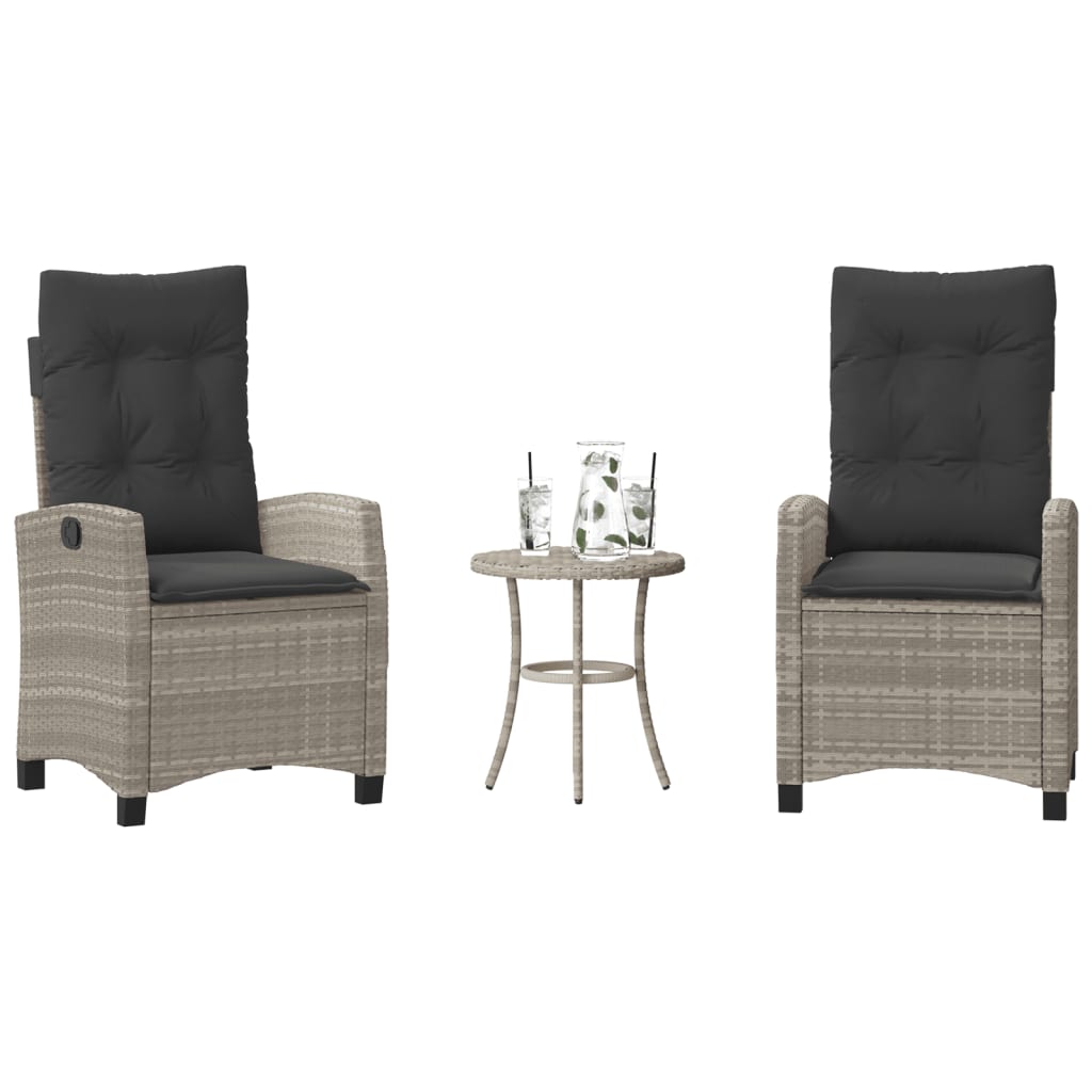 Set da BistrÃ² 3 pz con Cuscini Grigio Chiaro in Polyrattan