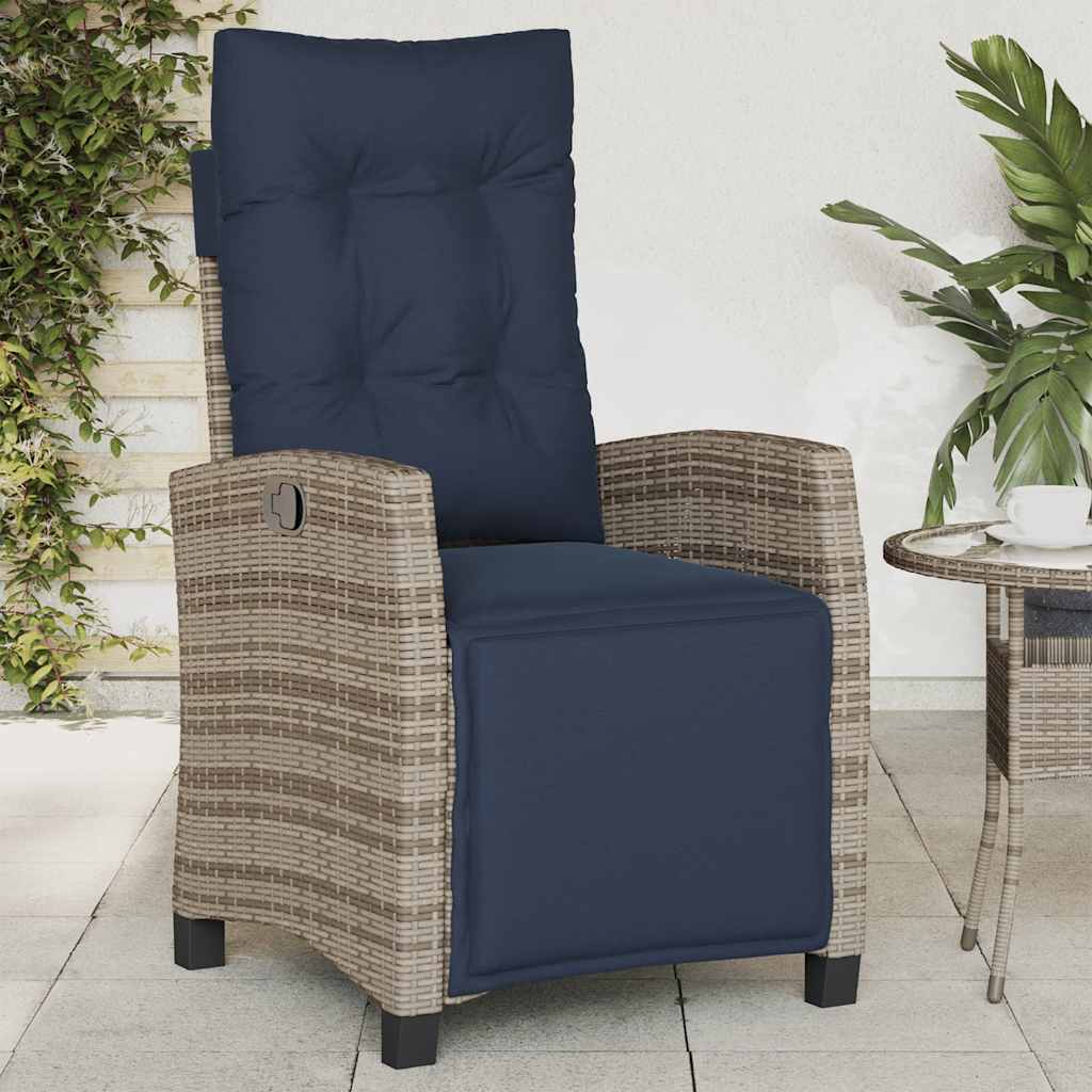 Sedia Reclinabile da Giardino con Poggiapiedi Grigia Polyrattan