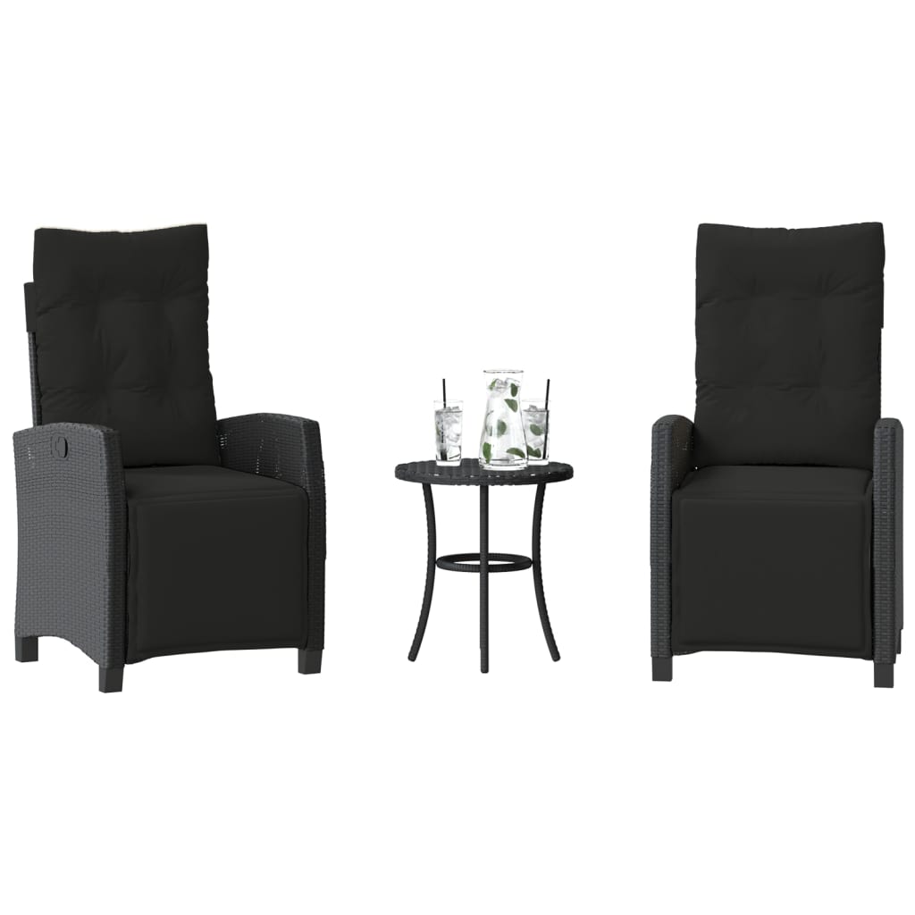 Set da BistrÃ² 3 pz con Cuscini Nero in Polyrattan