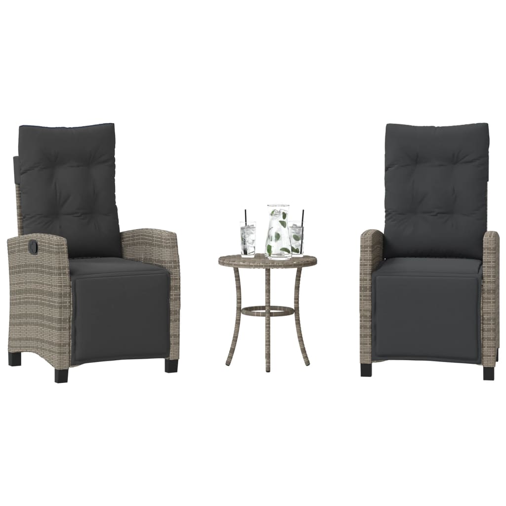 Set da BistrÃ² 3 pz con Cuscini Grigio in Polyrattan