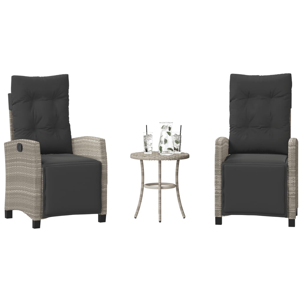 Set da BistrÃ² 3 pz con Cuscini Grigio Chiaro in Polyrattan