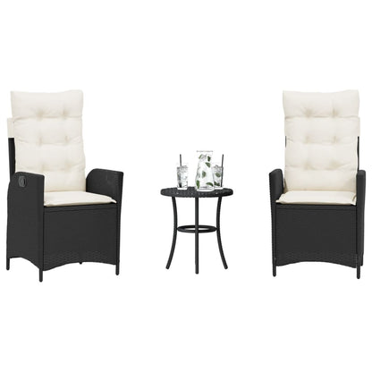 Set da BistrÃ² 3 pz con Cuscini Nero in Polyrattan