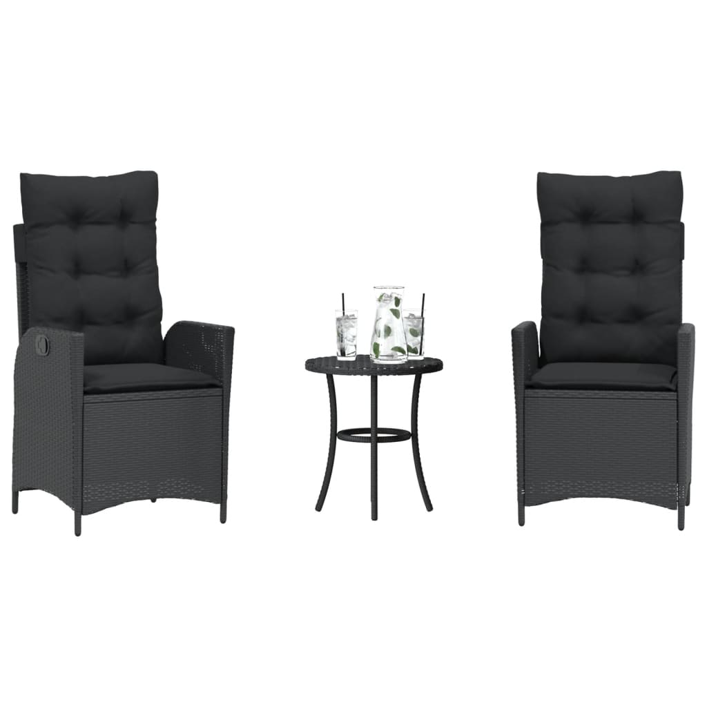Set da BistrÃ² 3 pz con Cuscini Nero in Polyrattan
