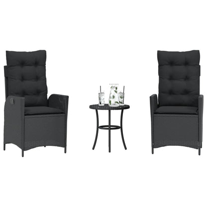 Set da BistrÃ² 3 pz con Cuscini Nero in Polyrattan
