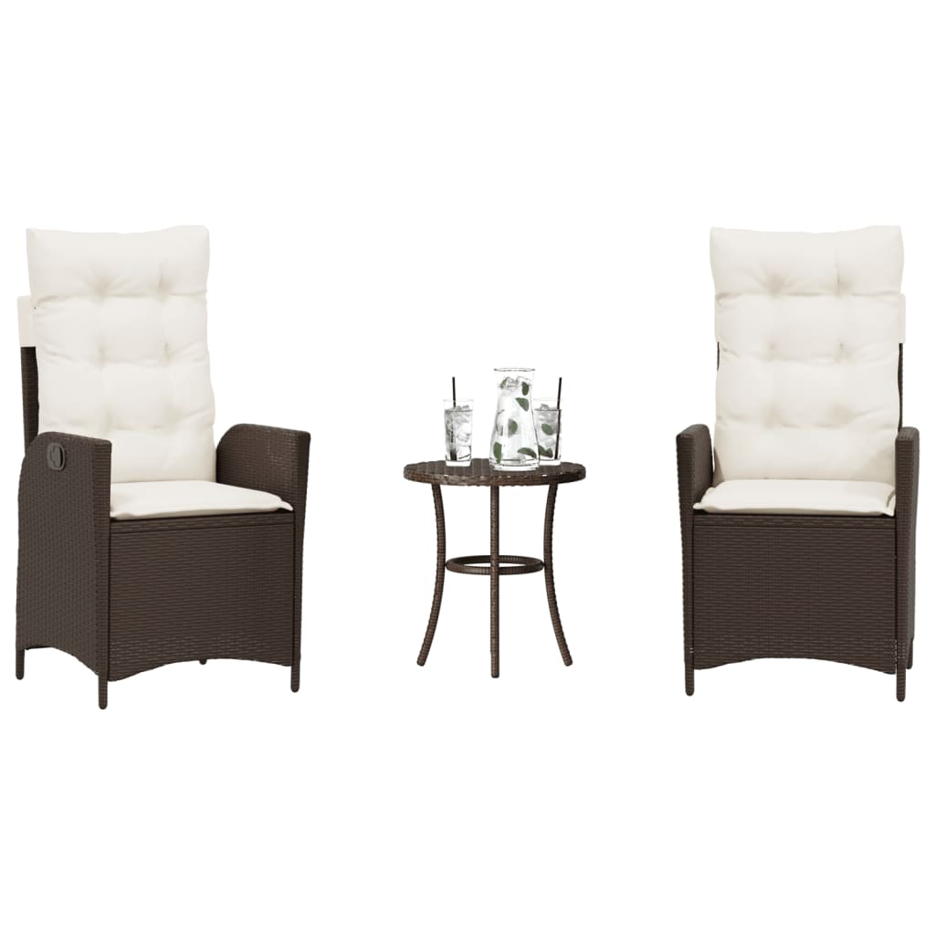 Set BistrÃ² 3 pz con Cuscini Marrone in Polyrattan