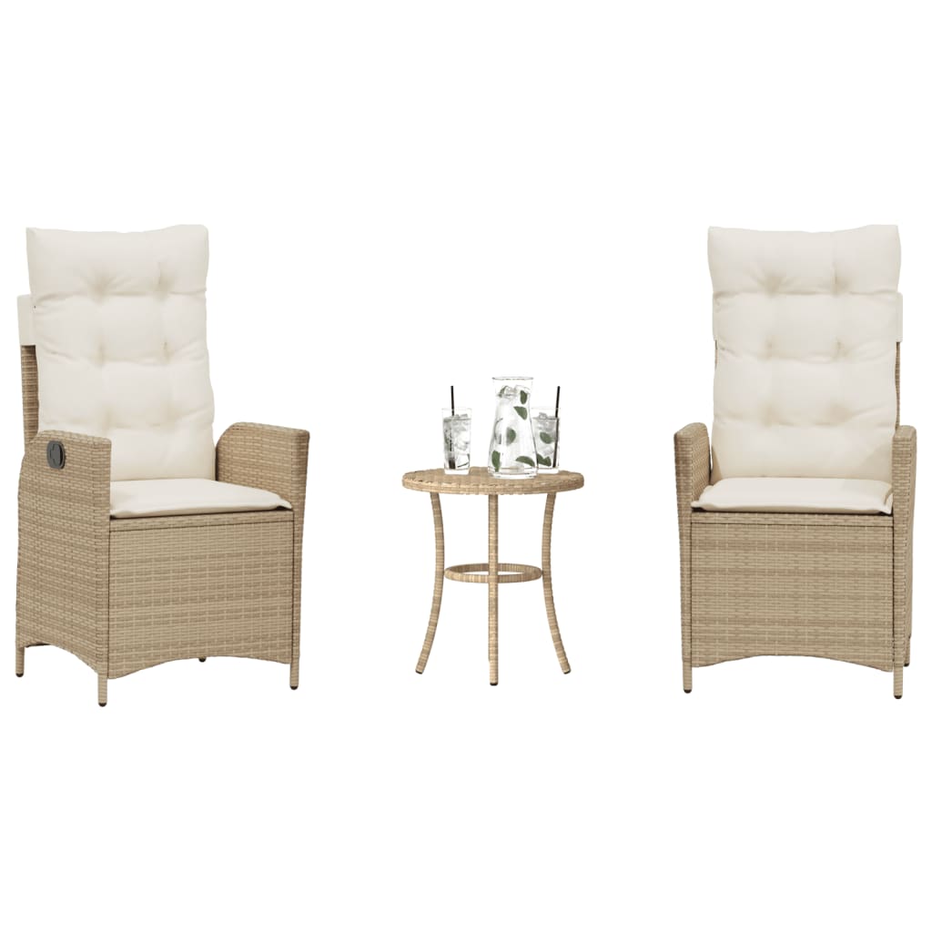 Set da BistrÃƒÂ² 3 pz con Cuscini Beige in Polyrattan