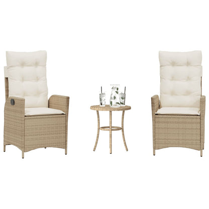 Set da BistrÃƒÂ² 3 pz con Cuscini Beige in Polyrattan