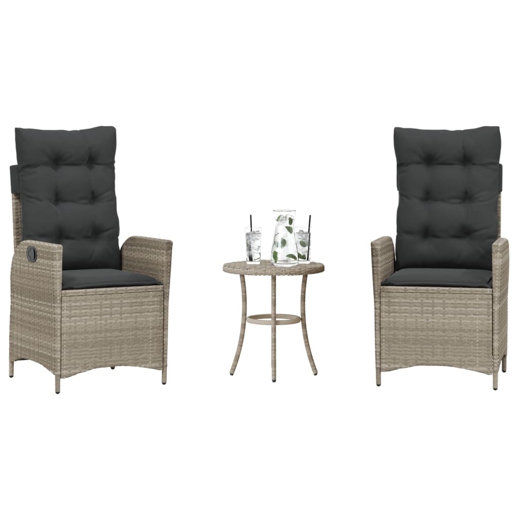 Set da BistrÃ² 3 pz con Cuscini Grigio Chiaro in Polyrattan