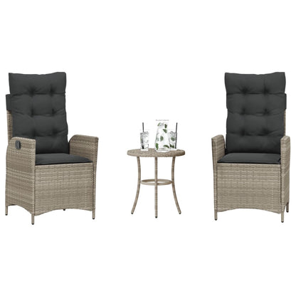 Set da BistrÃ² 3 pz con Cuscini Grigio Chiaro in Polyrattan
