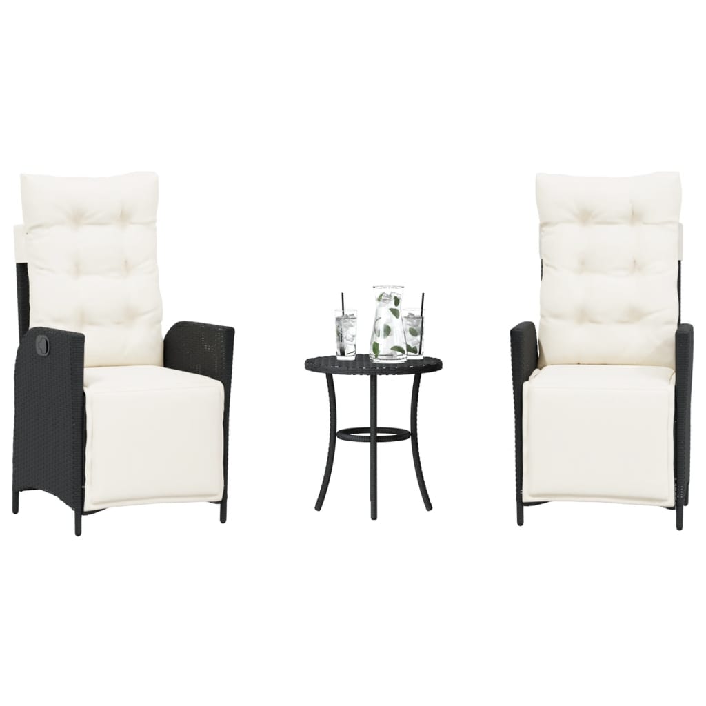 Set da BistrÃ² 3 pz con Cuscini Nero in Polyrattan
