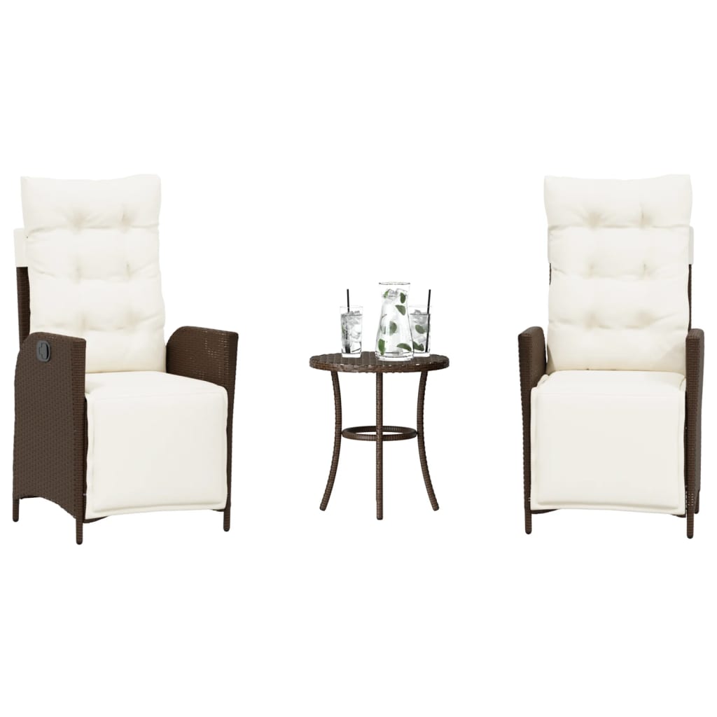 Set BistrÃ² 3 pz con Cuscini Marrone in Polyrattan