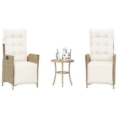 Set da BistrÃƒÂ² 3 pz con Cuscini Beige in Polyrattan