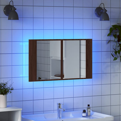 Armadietto Specchio con LED Rovere Marrone 80x12x45cm Acrilico