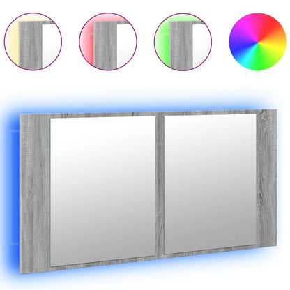 Armadietto a Specchio con LED Grigio Sonoma 90x12x45cm Acrilico