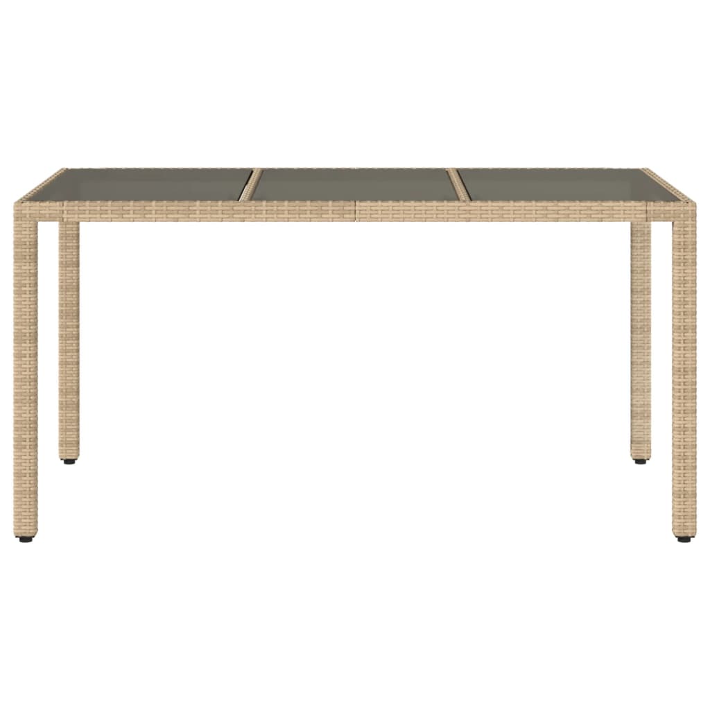 Tavolo da Giardino Piano in Vetro Beige 150x90x75 cm Polyrattan