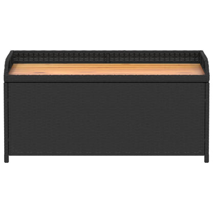 Panca Portaoggetti Nera 100x50x52 cm Polyrattan e Legno Acacia