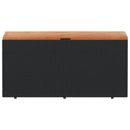 Contenitore Giardino Nero 110x50x54cm Polyrattan e Legno Acacia