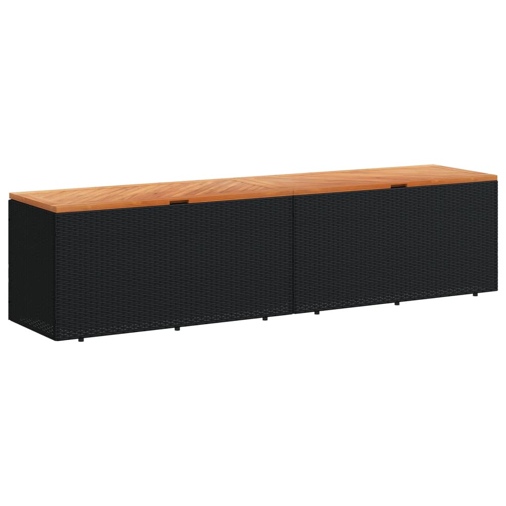 Contenitore Giardino Nero 220x50x54cm Polyrattan e Legno Acacia