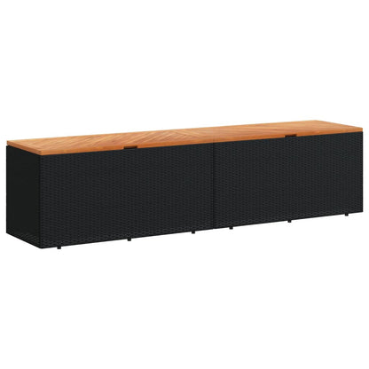 Contenitore Giardino Nero 220x50x54cm Polyrattan e Legno Acacia
