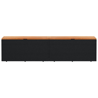 Contenitore Giardino Nero 220x50x54cm Polyrattan e Legno Acacia