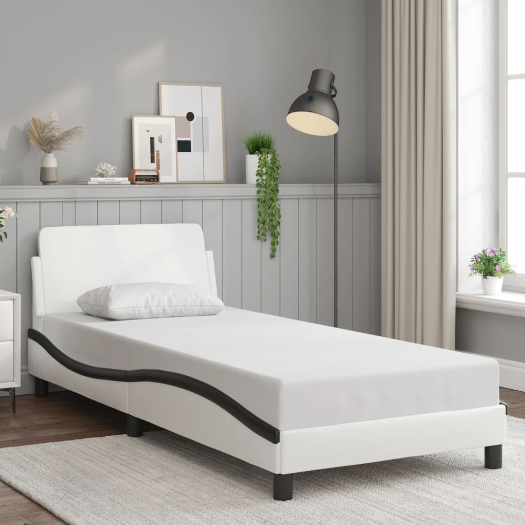 Giroletto con Testiera Bianco e Nero 80x200 cm in Similpelle