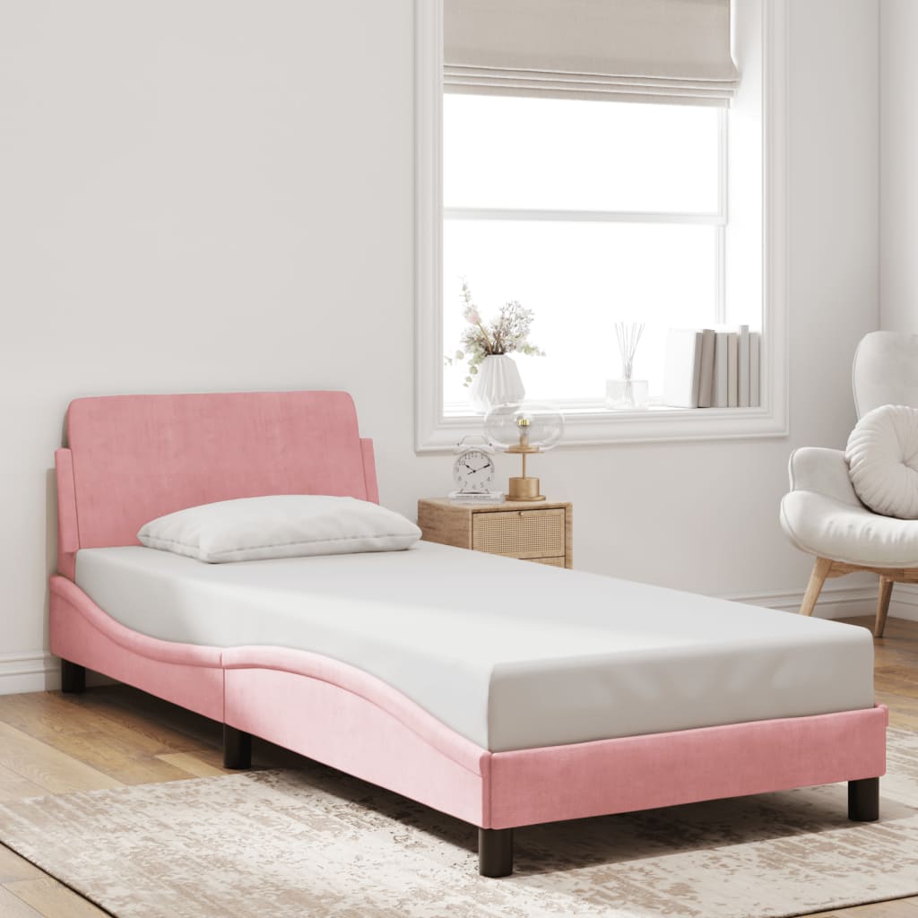 Giroletto con Testiera senza Materasso Rosa 90x200 cm Velluto