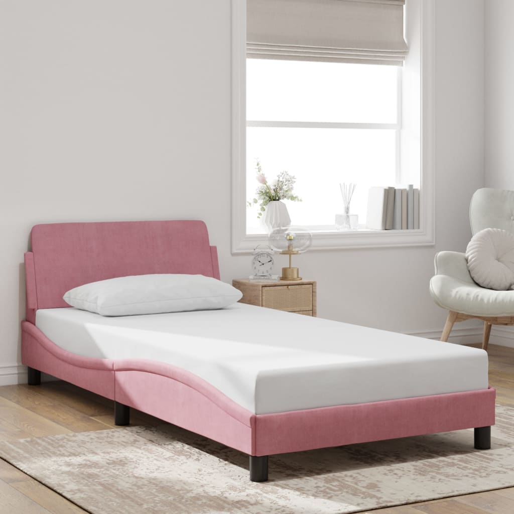 Giroletto con Testiera senza Materasso Rosa 100x200 cm Velluto