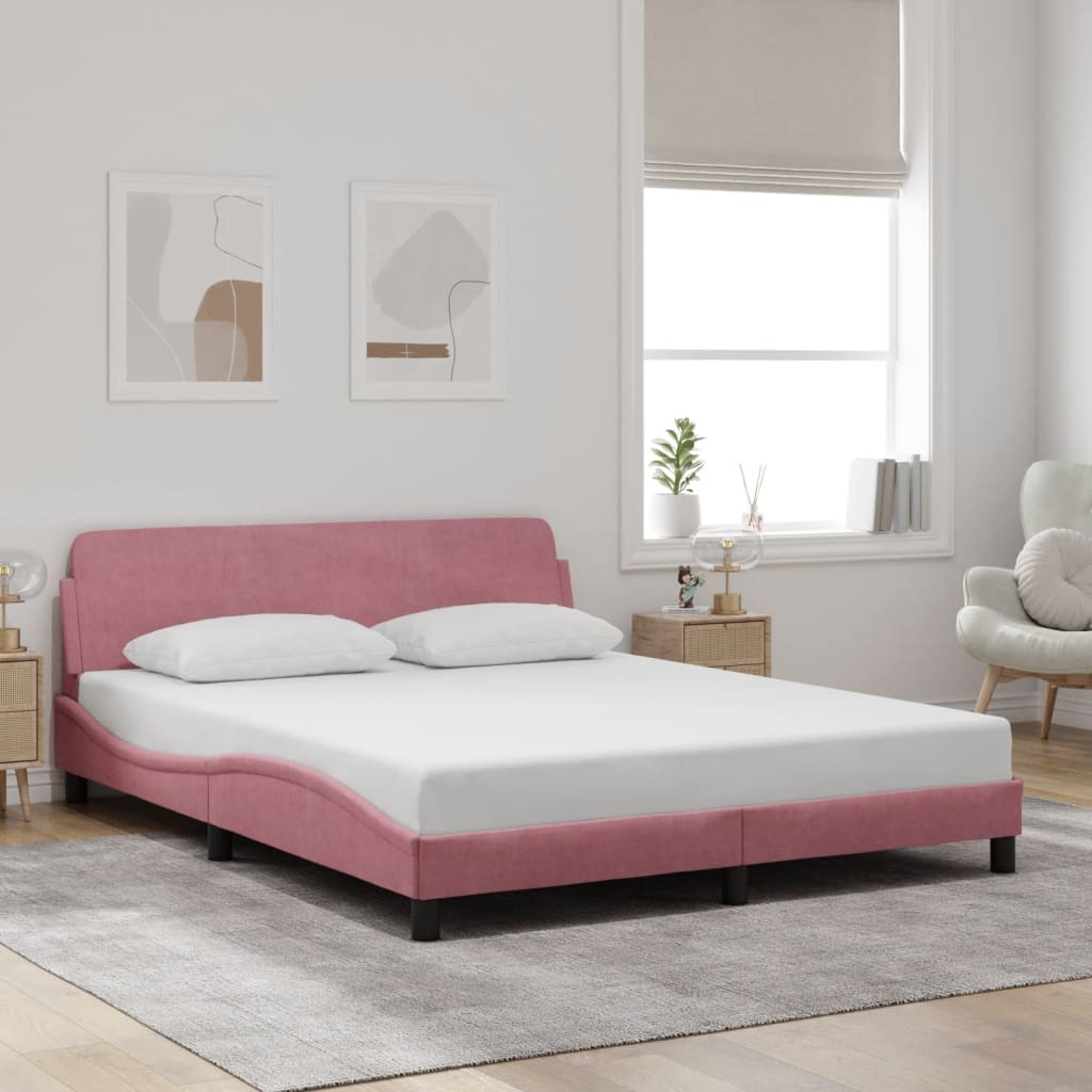 Giroletto con Testiera senza Materasso Rosa 160x200 cm Velluto