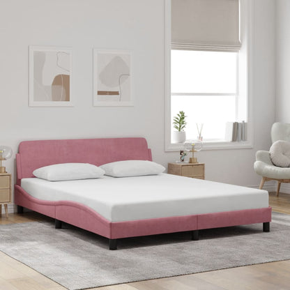 Giroletto con Testiera senza Materasso Rosa 160x200 cm Velluto