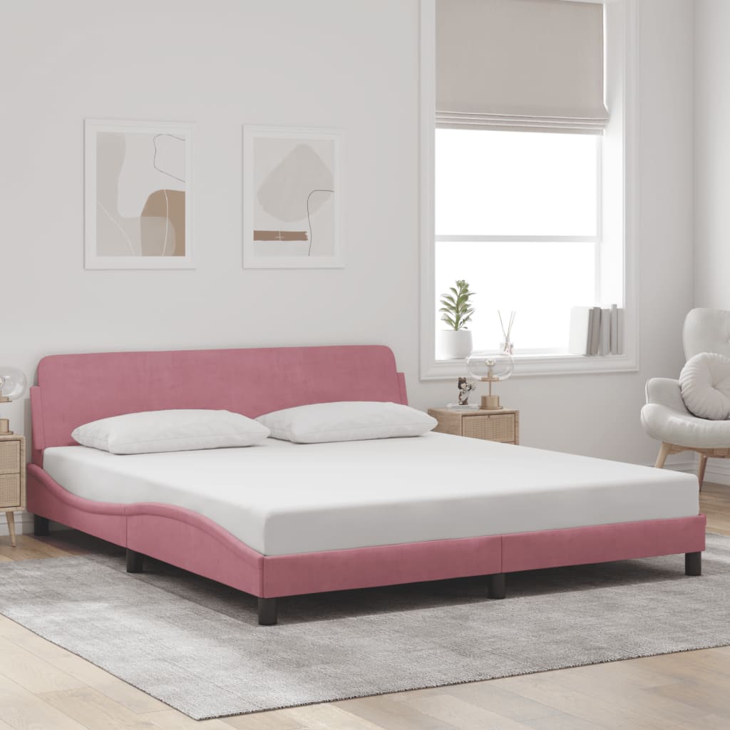 Giroletto con Testiera senza Materasso Rosa 180x200 cm Velluto