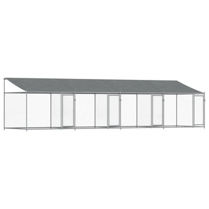 Gabbia Cani con Tetto e Porte Grigia 8x2x2 m in Acciaio Zincato