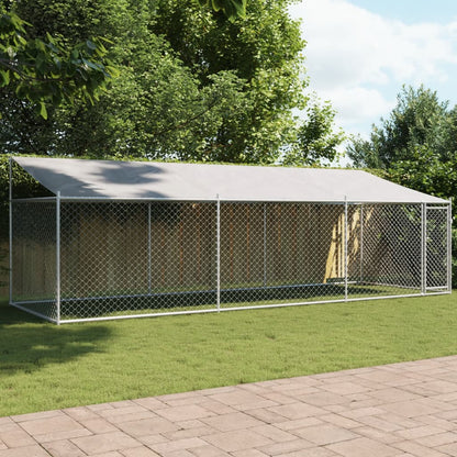Gabbia Cani con Tetto e Porta Grigia 6x2x2 m in Acciaio Zincato